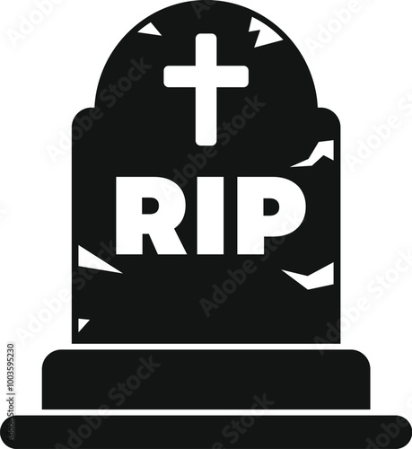 Old cracked gravestone with rip inscription and cross is showing death and end of life