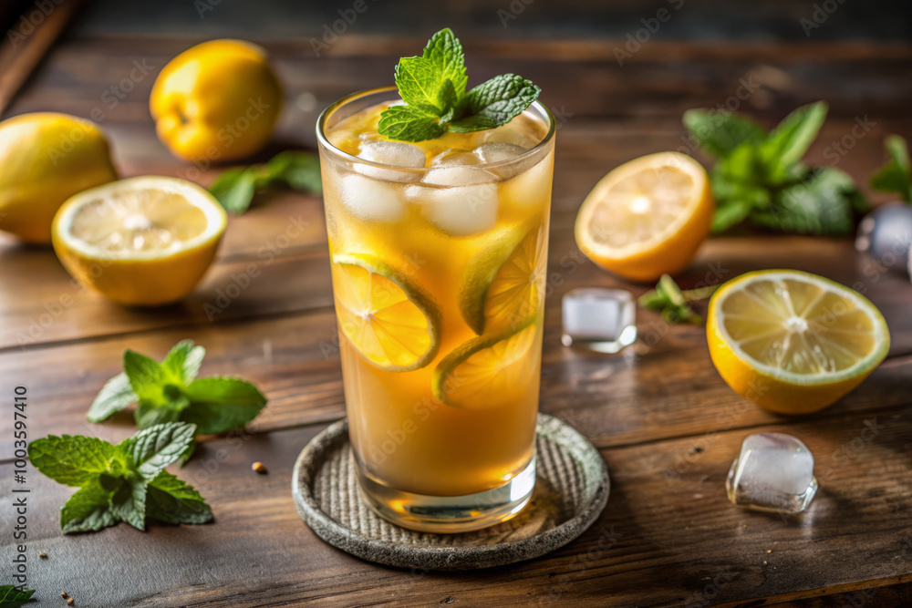 Classic Iced Tea with Lemon Slices and Mint in a Glass Classic Iced Tea with Lemon Slices and Mint in a Glass