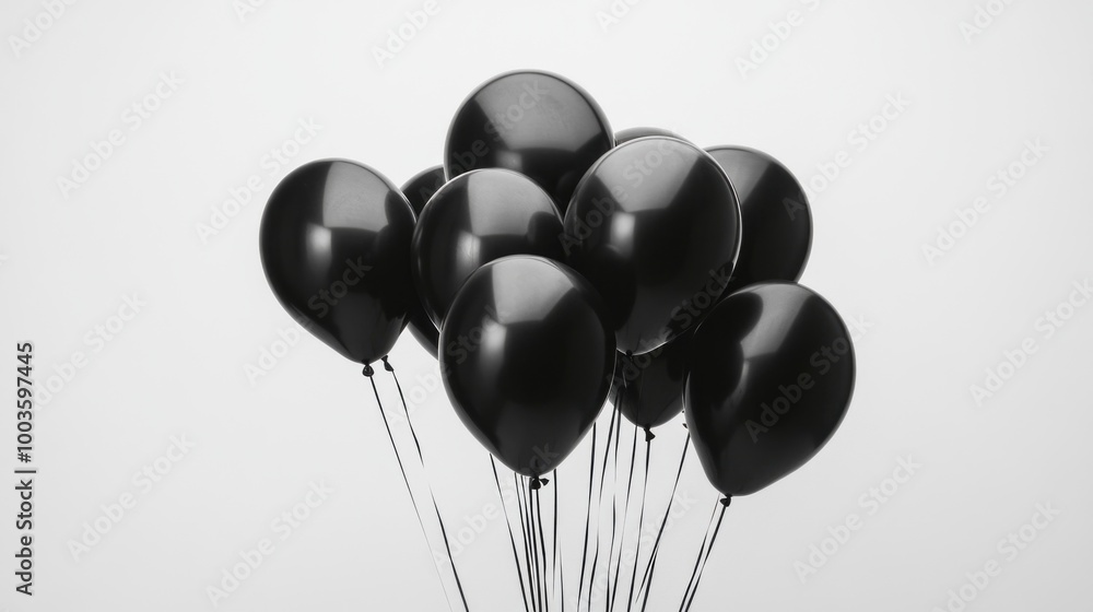 A bunch of black balloons are tied together A bunch of black balloons are tied together