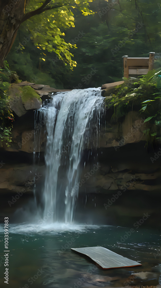 Fototapeta premium a waterfall that is flowing down a hill in the woods