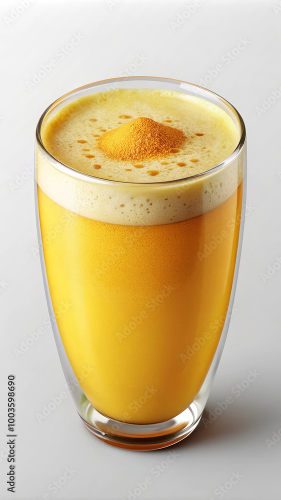 Frothy Golden Turmeric Latte in a Tall Glass with Cinnamon Frothy Golden Turmeric Latte in a Tall Glass with Cinnamon