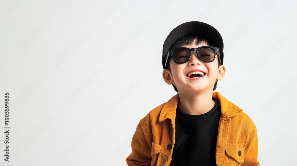 Asian boy wearing black sunglasses Asian boy wearing black sunglasses