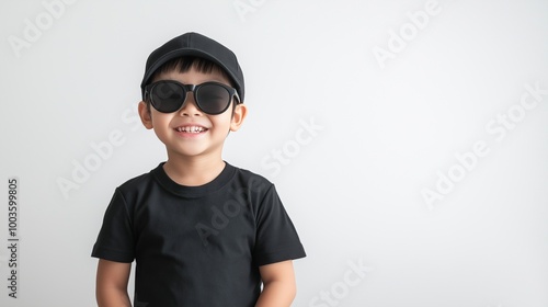 Asian boy wearing black sunglasses