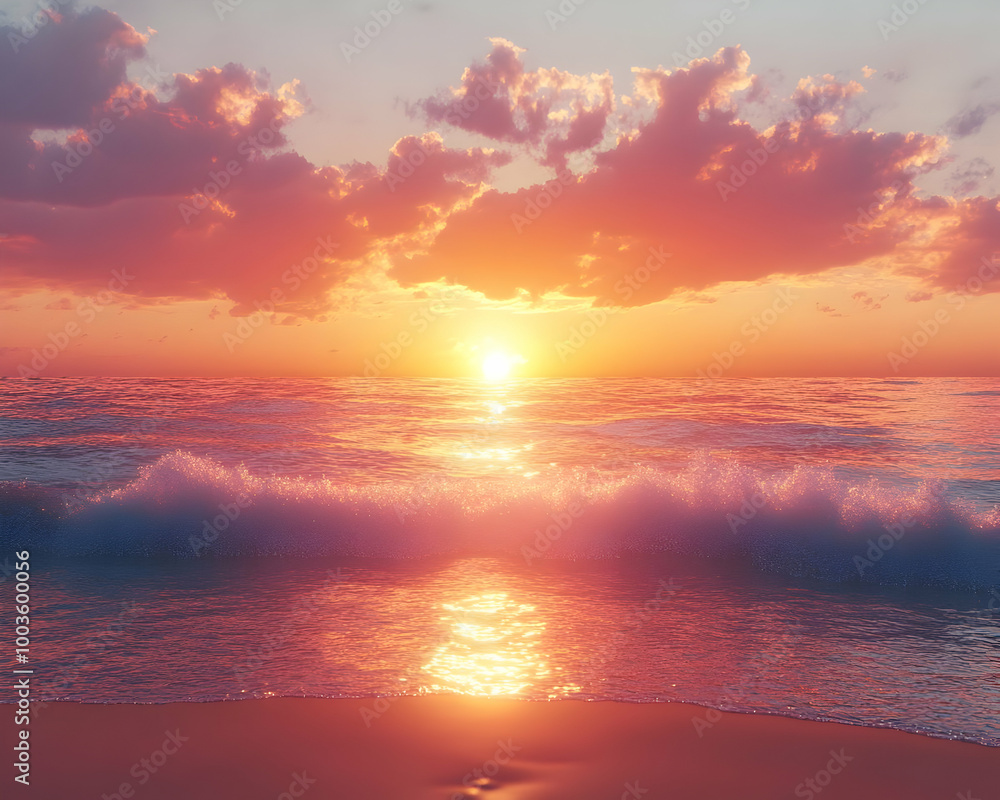 Stunning Ocean Sunset with Waves - Realistic Image Stunning Ocean Sunset with Waves - Realistic Image