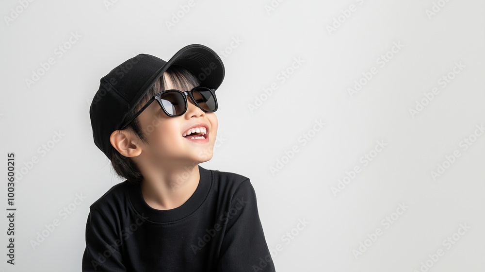Asian boy wearing black sunglasses Asian boy wearing black sunglasses