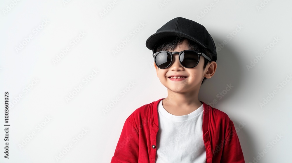 Asian boy wearing black sunglasses Asian boy wearing black sunglasses