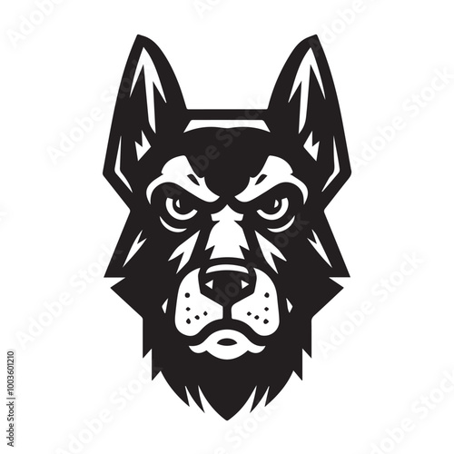 Dutch Shepherd Dog Face Clipart Design - Dog Face Logo - Dutch Shepherd Vector illustration in black and white
