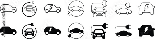electric eco car vector icon set, isolated on transparent background. Charging station. electric ecological transport concept. Electrical automobile cable electric car flat icon used as web, mobile, u