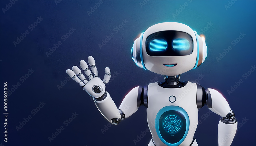Fototapeta premium Hello from the Future: A Cheerful 3D Robot Character