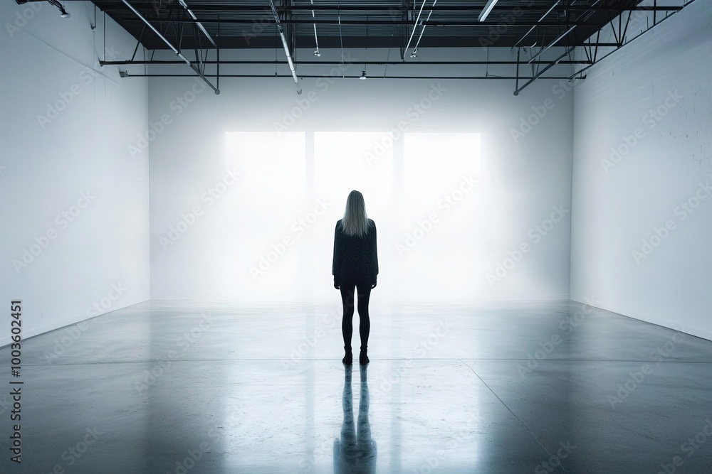 A ghostly apparition appearing behind a person standing in an empty room, its face emotionless and its form transparent A ghostly apparition appearing behind a person standing in an empty room, its face emotionless and its form transparent