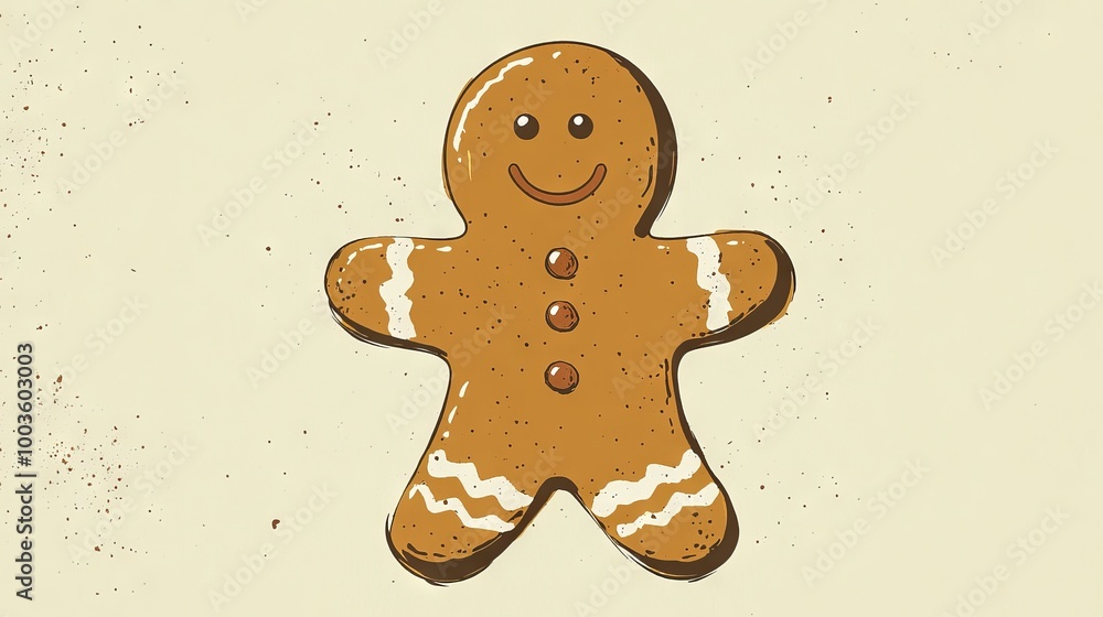A cartoon gingerbread man with a smile on his face. The image is lighthearted and fun, with a focus on the character's happy expression A cartoon gingerbread man with a smile on his face. The image is lighthearted and fun, with a focus on the character's happy expression
