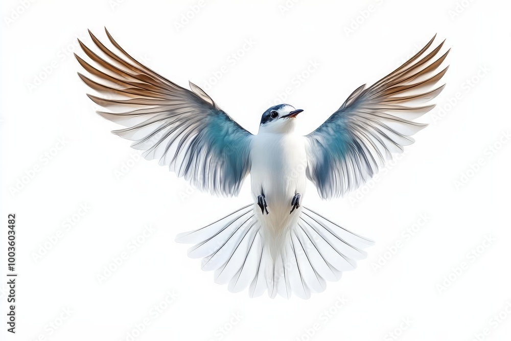 Obraz premium A bird gliding through a bright white atmosphere.