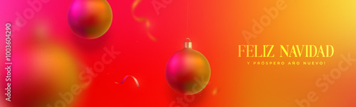 Warm holiday banner with Christmas balls and festive greeting.