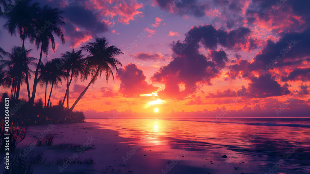 Sunset on a Tropical Beach - Digital Illustration Sunset on a Tropical Beach - Digital Illustration