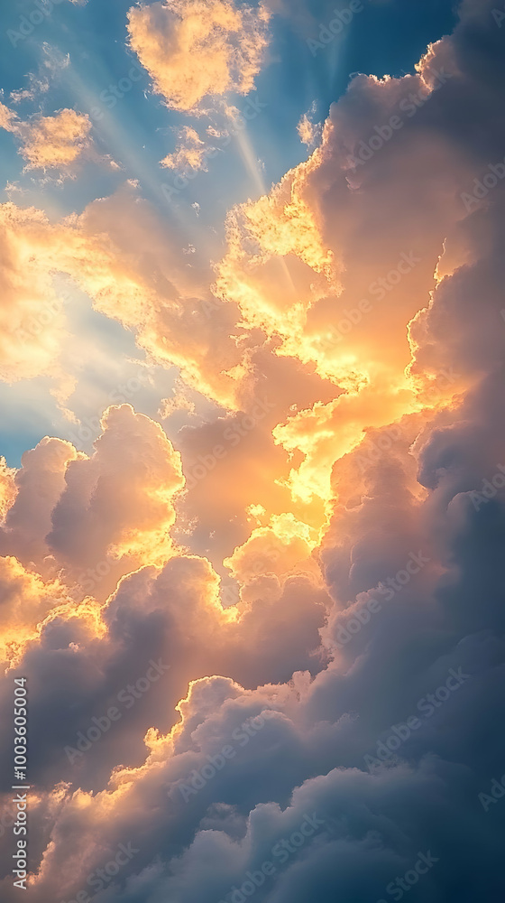 Golden Rays Through Clouds - Dramatic Sky Photo Golden Rays Through Clouds - Dramatic Sky Photo
