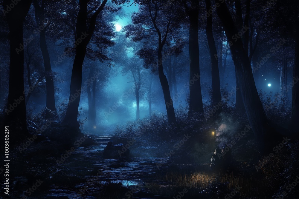 Obraz premium Enigmatic wilderness captured under the stars at night.