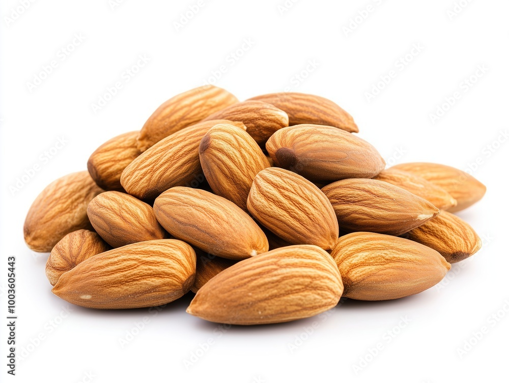 Set of almond nuts and cracked almonds isolated on white background Set of almond nuts and cracked almonds isolated on white background