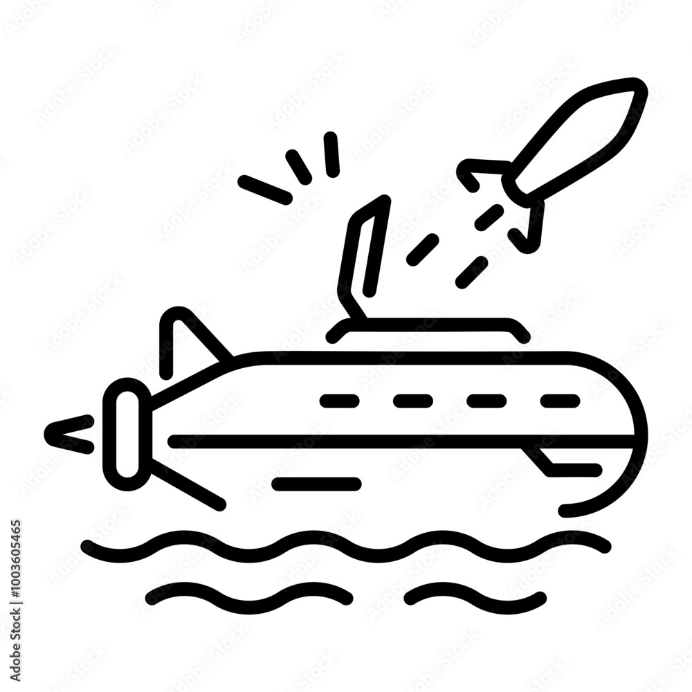 A line style icon of military submarine A line style icon of military submarine