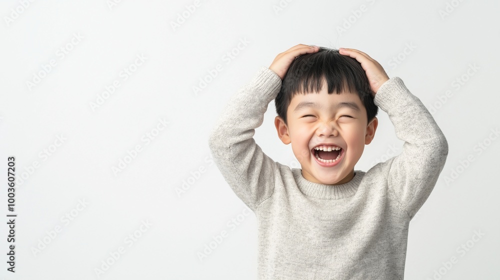 Asian boy with Hands on Head Asian boy with Hands on Head
