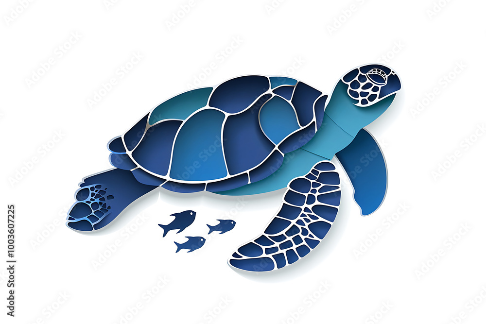 Obraz premium Sea turtle illustration depicting a turtle among fish, corals and algae. This flat sticker is perfect for a nautical themed design and depicts a serene underwater kingdom.