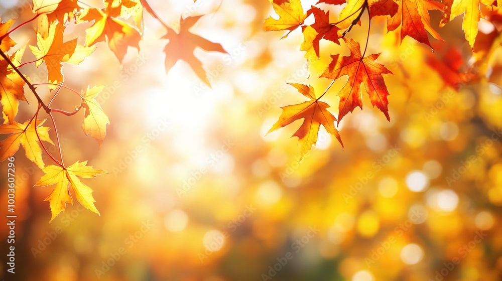 Golden Autumn Leaves with Soft Blur Background Golden Autumn Leaves with Soft Blur Background