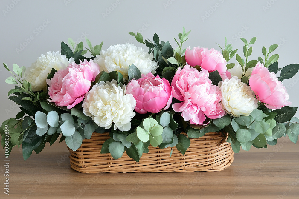 Elegant Floral Centerpiece of Pink and White Peonies for a Stylish Decoration Elegant Floral Centerpiece of Pink and White Peonies for a Stylish Decoration