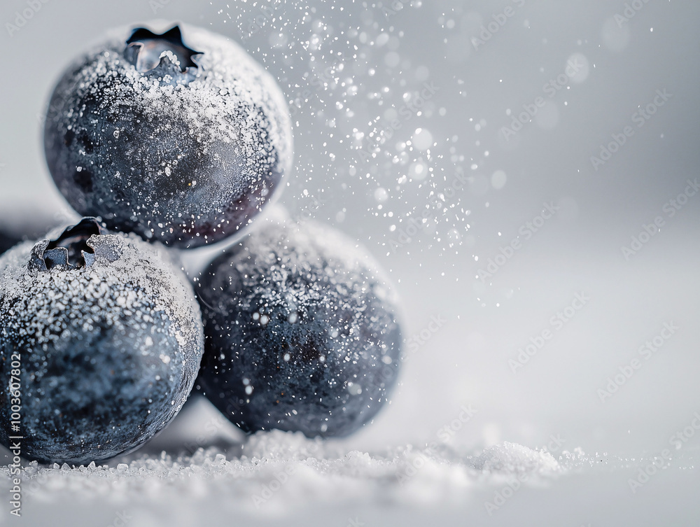 Fresh frosted blueberries with sugar crystals for food and dessert marketing. Fresh frosted blueberries with sugar crystals for food and dessert marketing.