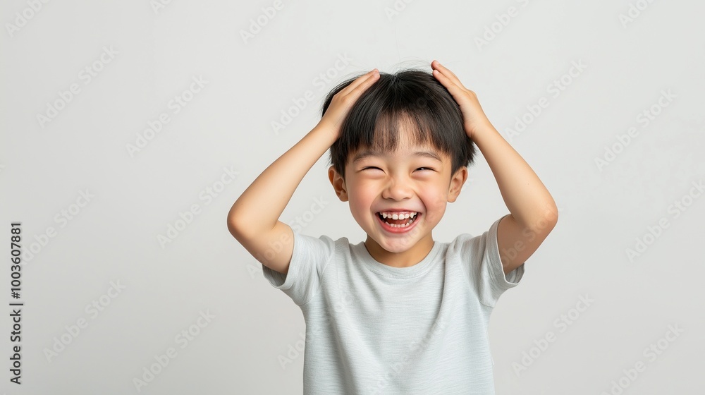Asian boy with Hands on Head Asian boy with Hands on Head