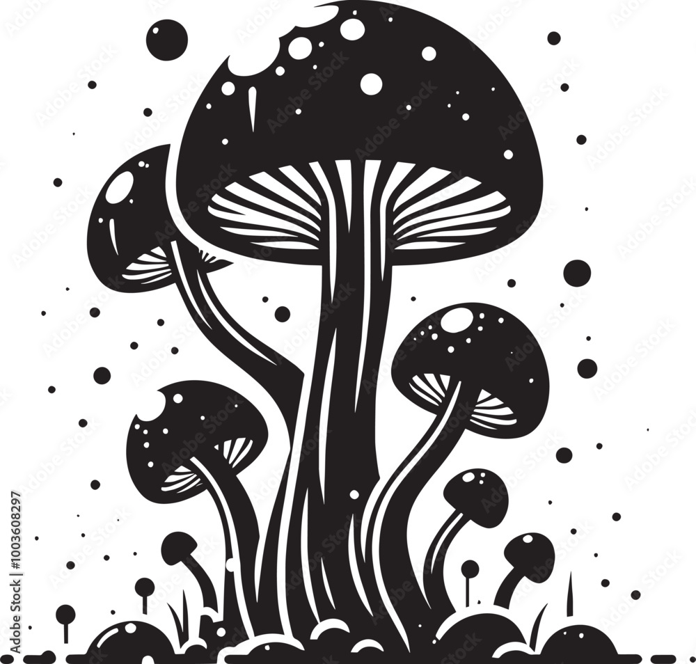 Mushroom plant silhouette vector illustration isolated on a white background Mushroom plant silhouette vector illustration isolated on a white background