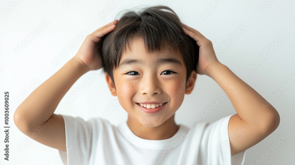 Asian boy with Hands on Head Asian boy with Hands on Head