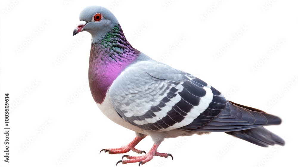 Fototapeta premium A close-up of a pigeon showcasing its colorful feathers and distinctive features.