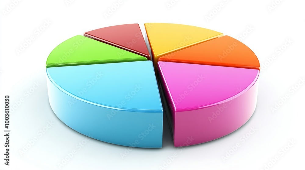 Fototapeta premium A vibrant financial pie chart illustrating a company's revenue breakdown, with colorful segments for different products, set against a clean white background for clarity.
