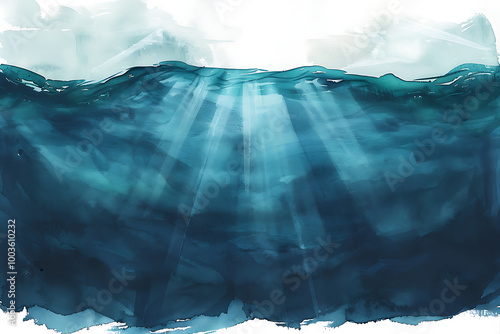 Beautiful colorful underwater world watercolor deep white background for print design.