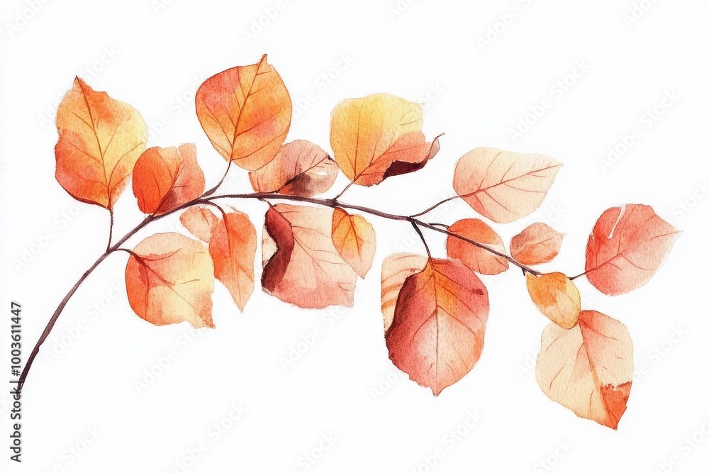 Fototapeta premium PNG format artwork depicting a branch adorned with colorful autumn leaves.