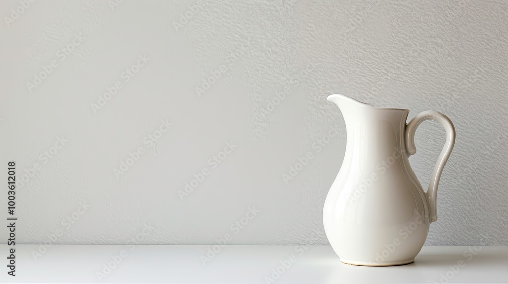 A white pitcher sits on a white table A white pitcher sits on a white table