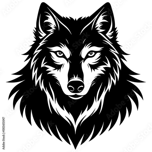 wolf Black and white vector illustration animal silhouette for t-shirt print