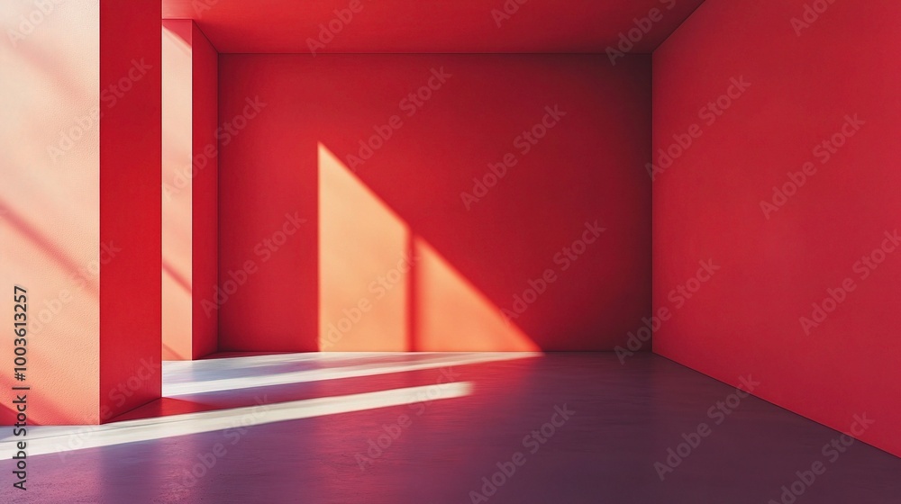 Bright Red Indoor Space with Dramatic Shadows Bright Red Indoor Space with Dramatic Shadows