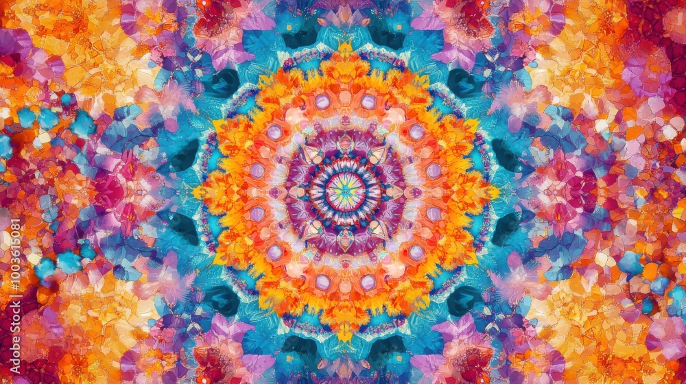 A kaleidoscope of vibrant colors, with intricate patterns and bright, dazzling hues