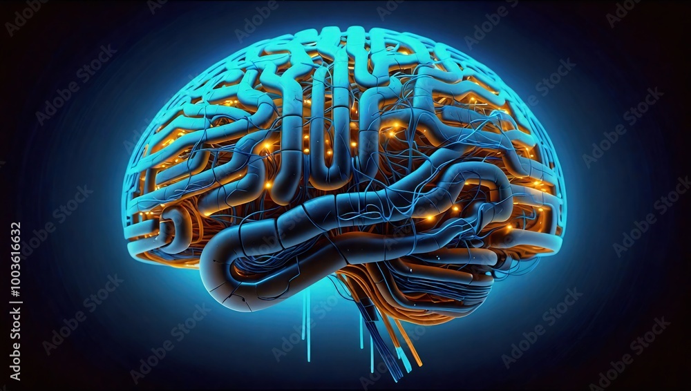 Cerebro de perfil, inteligencia artificial, maquinaria perfecta, futurista. Cerebro de perfil, inteligencia artificial, maquinaria perfecta, futurista.