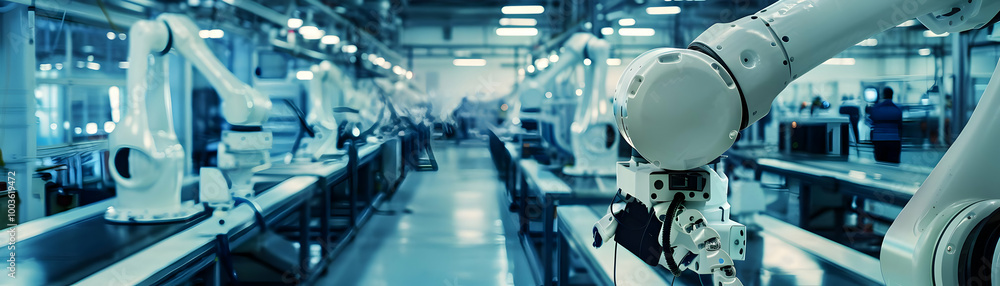 Industrial Robotic Arm in Factory Setting - A Photo Industrial Robotic Arm in Factory Setting - A Photo