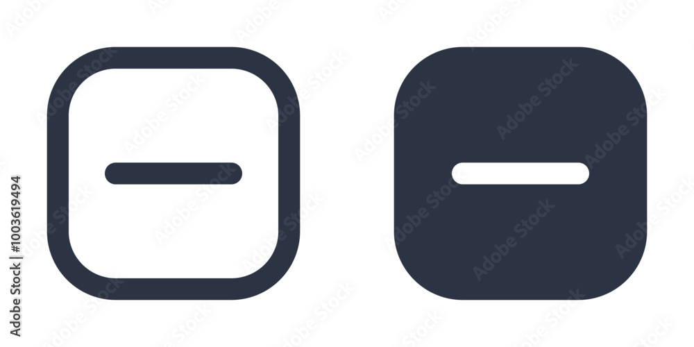 Remove Button or Minus simple icons set designed in filled, outline, line and stroke style Remove Button or Minus simple icons set designed in filled, outline, line and stroke style