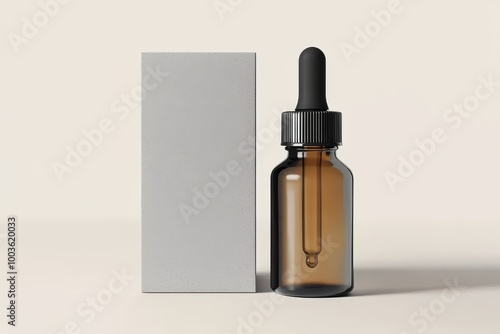 Transparent mockup PNG featuring a dropper bottle and accompanying box for packaging design. photo