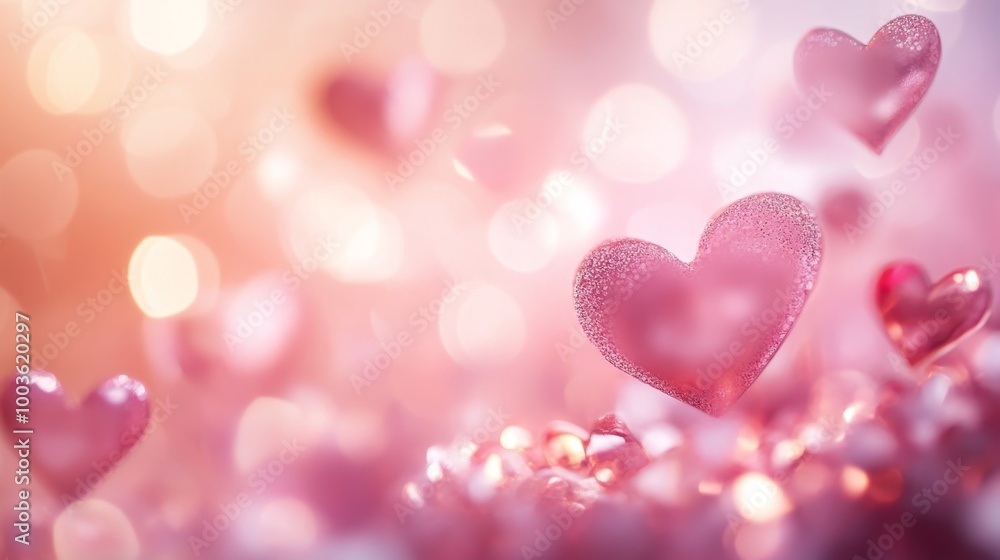 Romantic blush pink with swirling heart shapes and a gentle bokeh effect, creating an elegant Valentine Day atmosphere Romantic blush pink with swirling heart shapes and a gentle bokeh effect, creating an elegant Valentine Day atmosphere