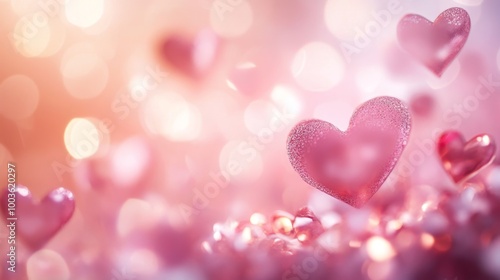 Romantic blush pink with swirling heart shapes and a gentle bokeh effect, creating an elegant Valentine Day atmosphere