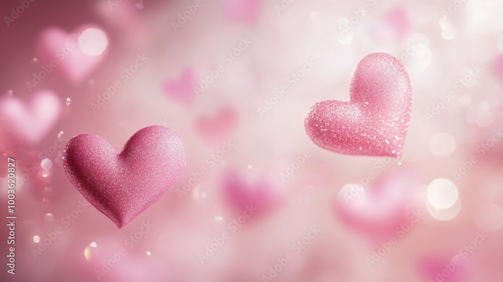 Romantic soft pink background with floating heart shapes and a touch of sparkle, perfect for a Valentine Day template
