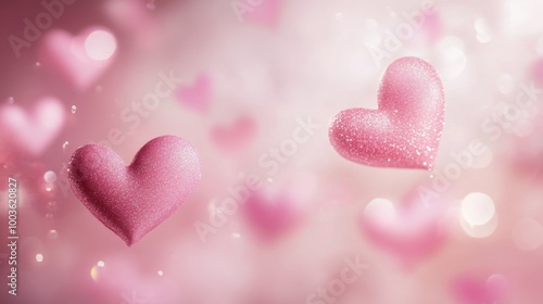 Romantic soft pink background with floating heart shapes and a touch of sparkle, perfect for a Valentine Day template