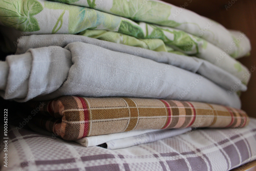 Home Wardrobe Shelf With Stacked Washed Bedclothes On It
Home Wardrobe Shelf With Stacked Washed Bedclothes On It