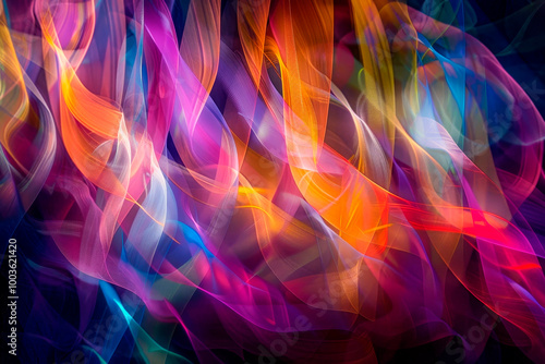 A dynamic abstract image of light streaks in vibrant colors. Perfect for contemporary and innovative interior designs.