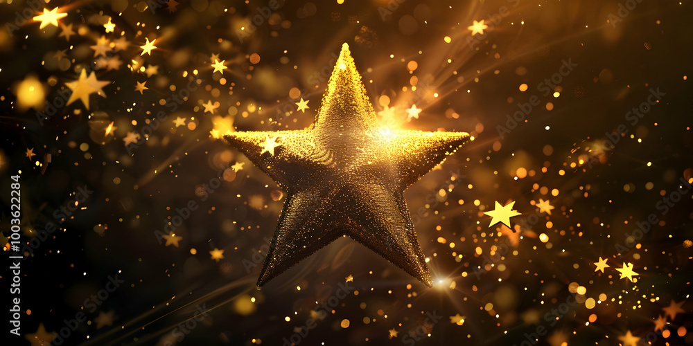 Golden Star with Sparkling Lights 3D Illustration Golden Star with Sparkling Lights 3D Illustration