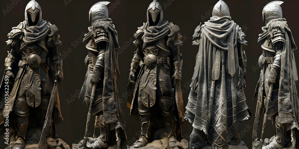 3D Render of a Knight in Full Armor and a Cape, Multiple Angles 3D Render of a Knight in Full Armor and a Cape, Multiple Angles